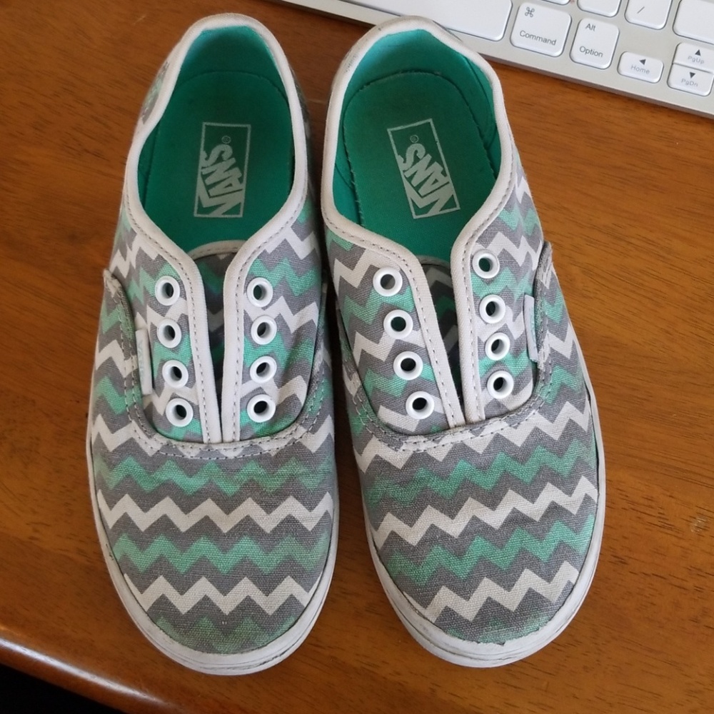 Turquoise, White and Grey Chevron Vans